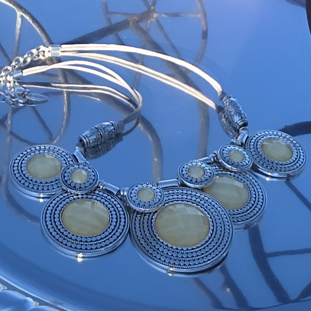 Elegant Silver and Yellow Statement Necklace